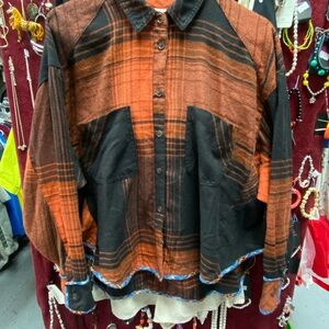 BDG Orange and Black Plaid Shirt Jacket